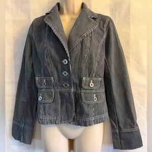 LOFT Navy Striped denim Blazer Jacket with pockets Sz-4. DD15